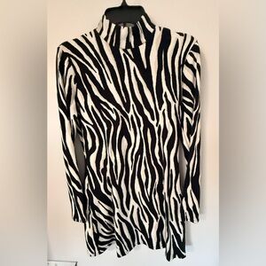 Zebra Print Long Sleeve Mock Neck Dress, Large